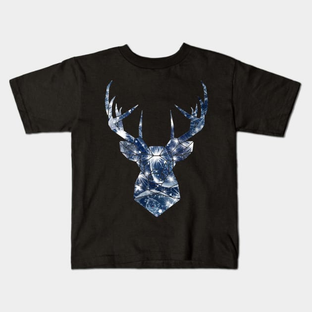 Blue Christmas Stag Kids T-Shirt by TigsArts